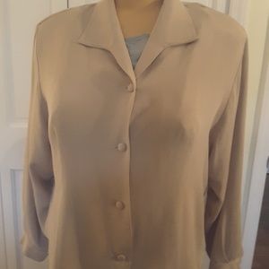 100% silk  tan long sleeve fitted blouse.  20W